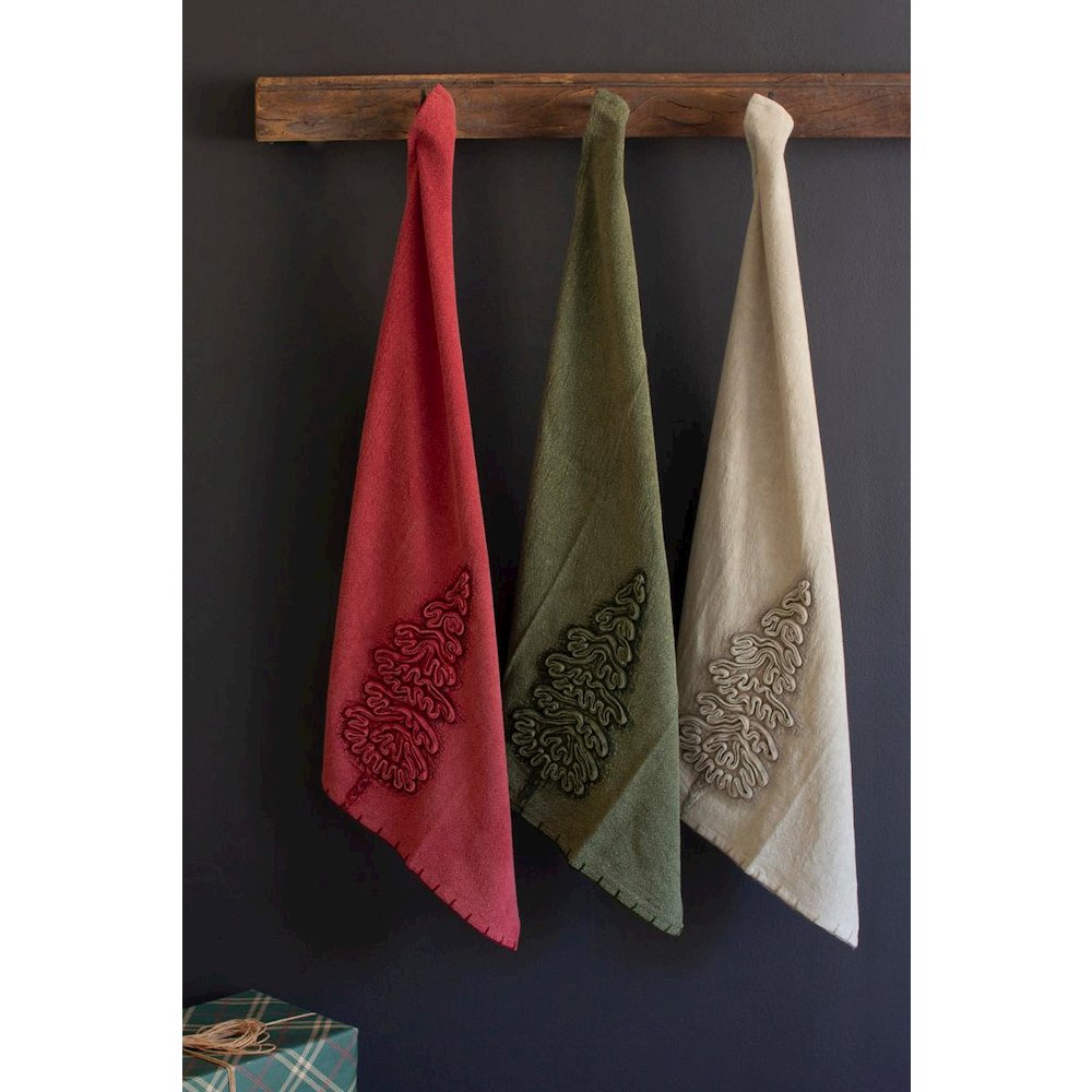 Set Of Three Christmas Tree Kitchen Towels. Picture 3