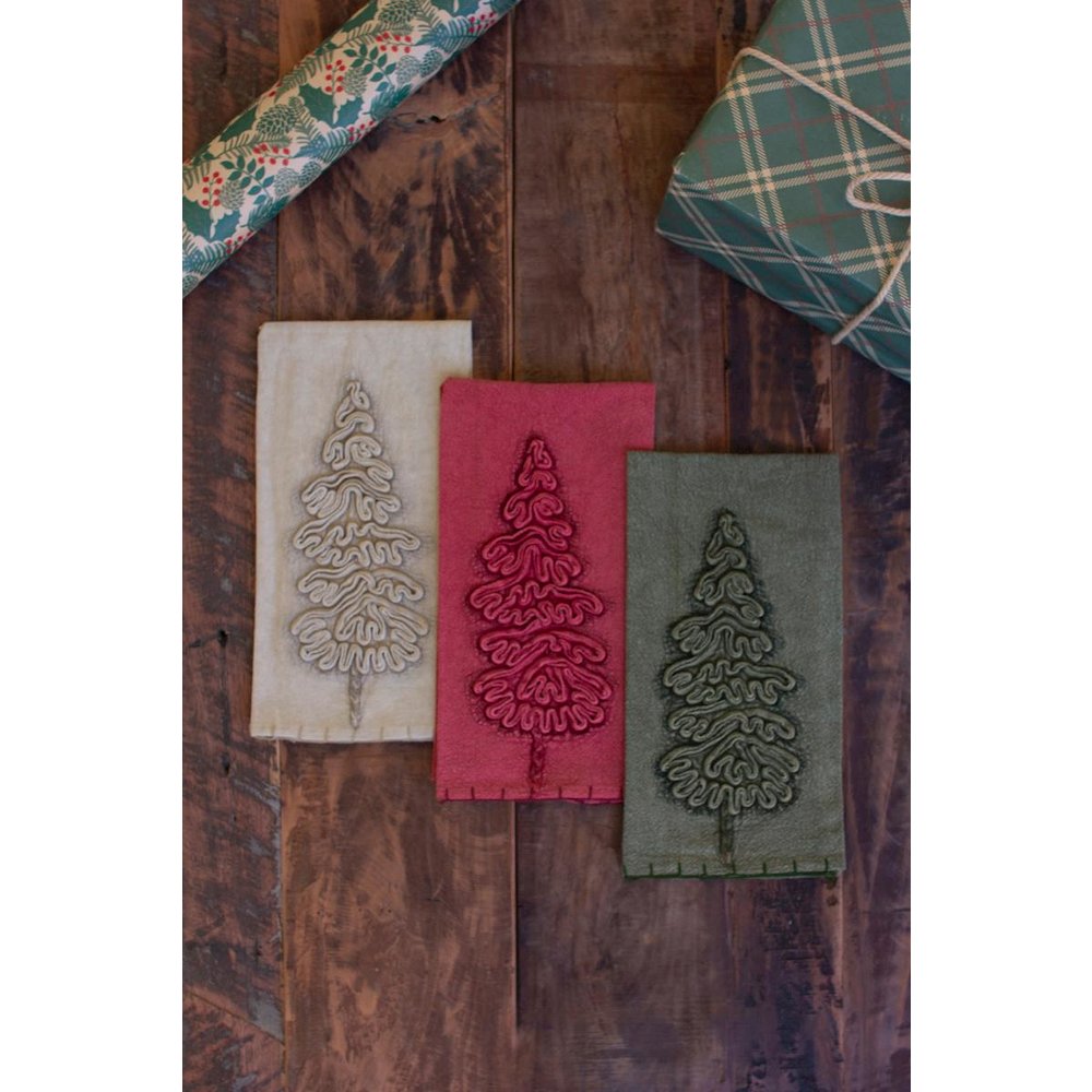 Set Of Three Christmas Tree Kitchen Towels. Picture 4