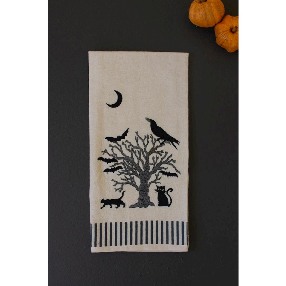 Set Of Four Black Halloween Tea Towels. Picture 2