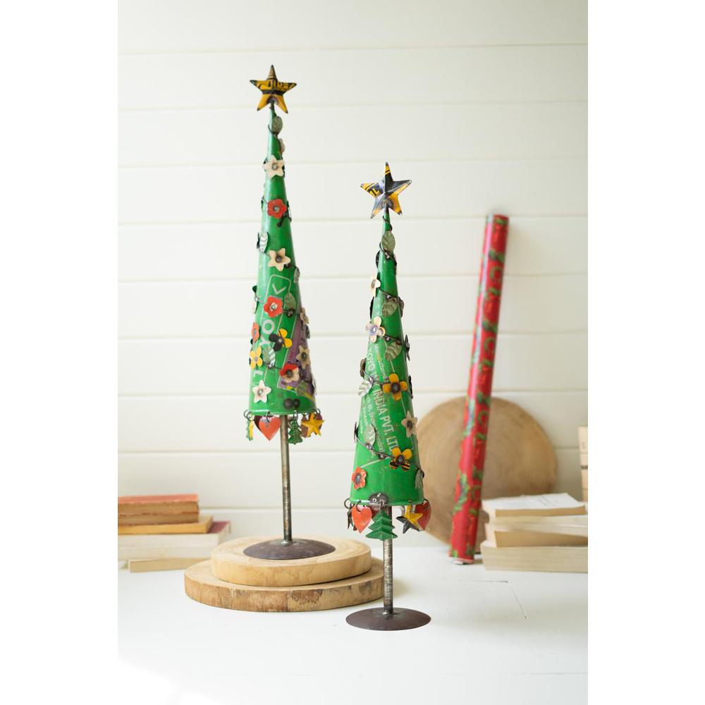 Set Of Two Recycled Iron Christmas Trees. Picture 1