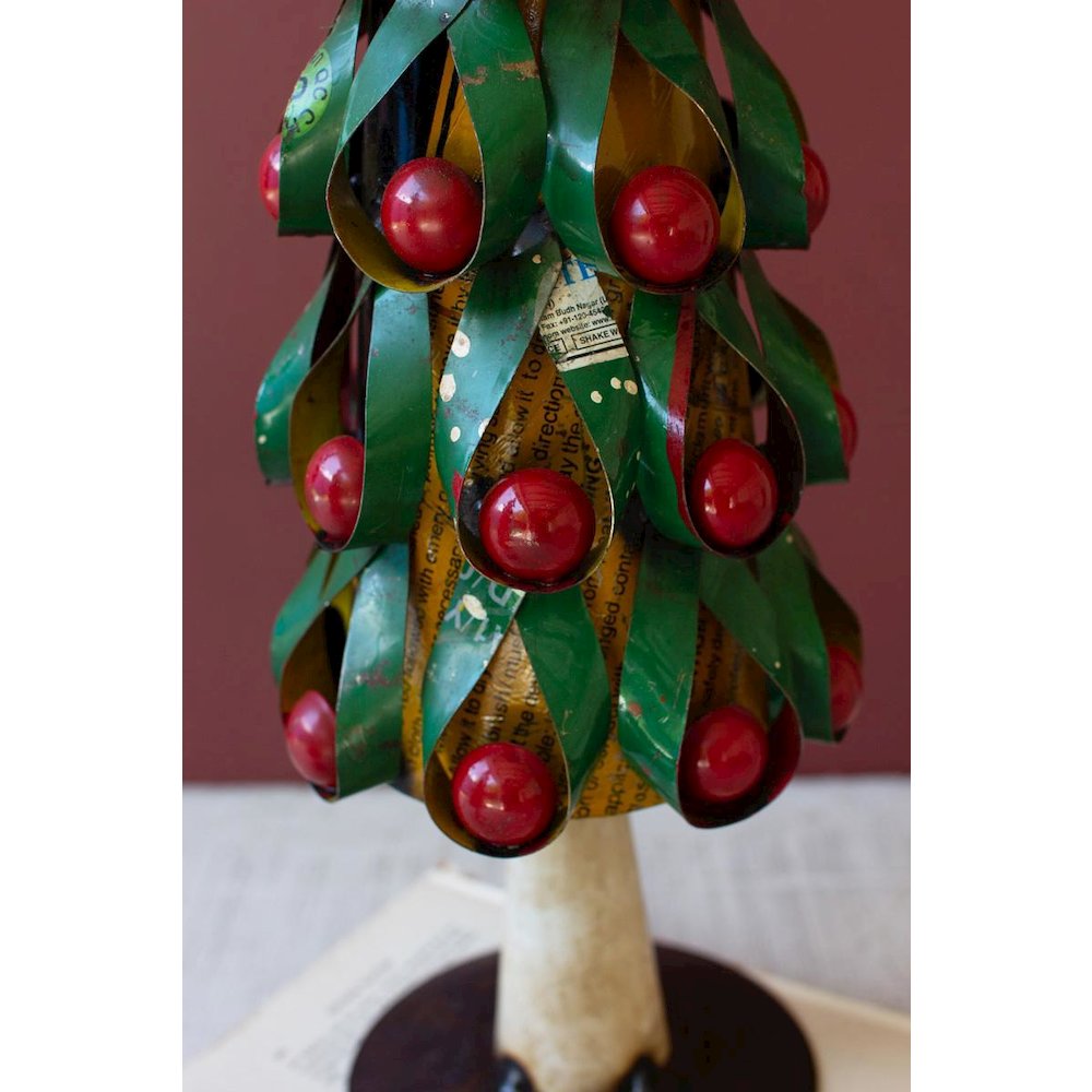 Set Of Two Recycled Metal Christmas Trees W Apples & Lemons. Picture 2
