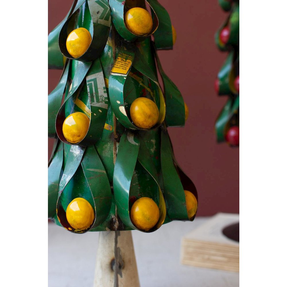 Set Of Two Recycled Metal Christmas Trees W Apples & Lemons. Picture 3