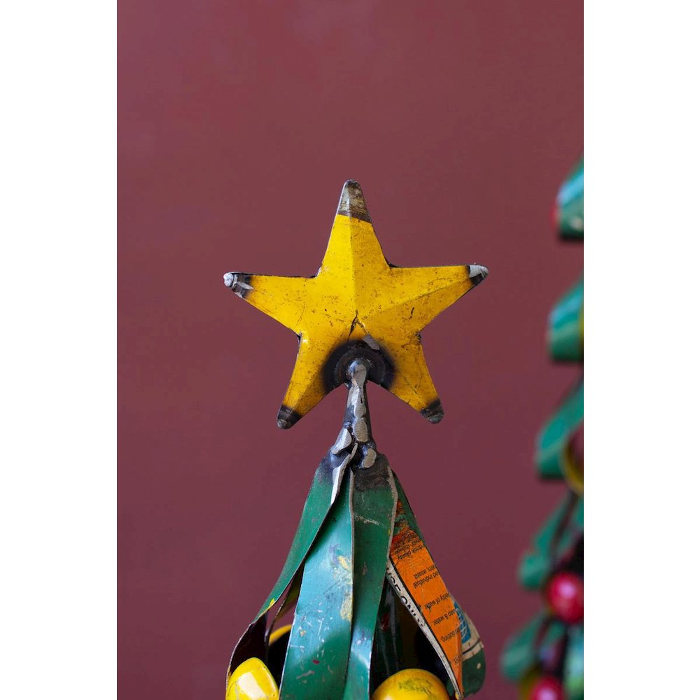 Set Of Two Recycled Metal Christmas Trees W Apples & Lemons. Picture 4