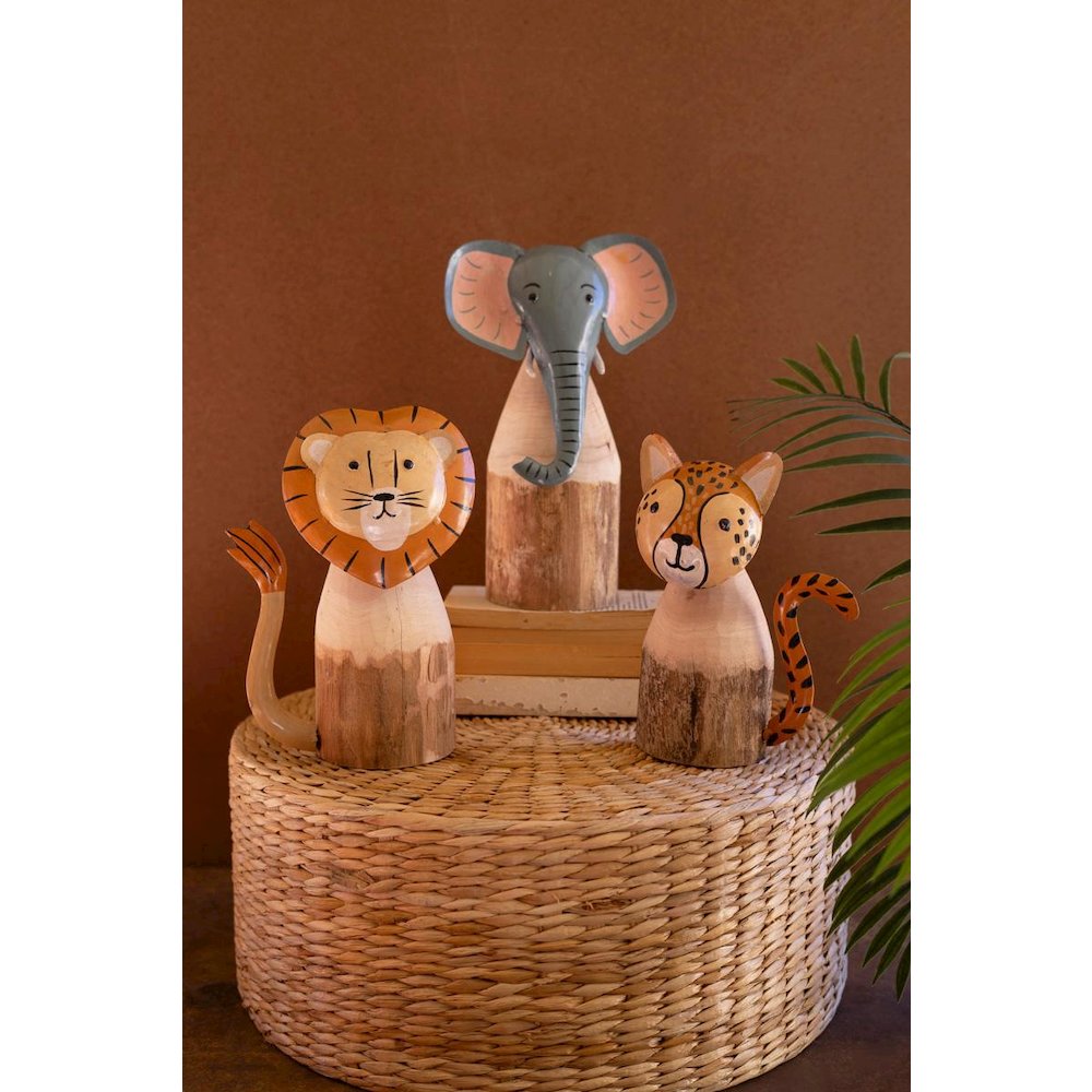 Set Of Three Recycled Wood And Iron Safari Animals. Picture 1