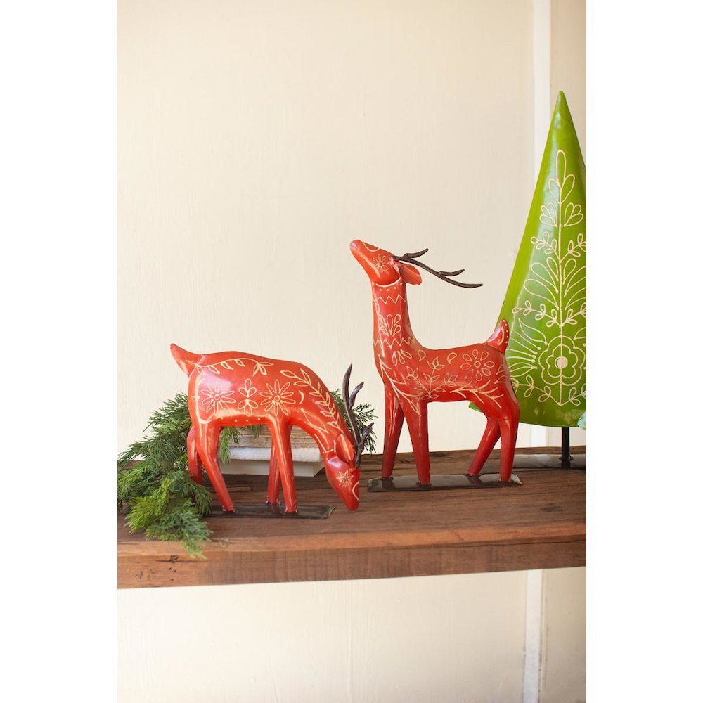 Set Of Two  Painted Recycled  Metal  Folk Reindeer. Picture 2