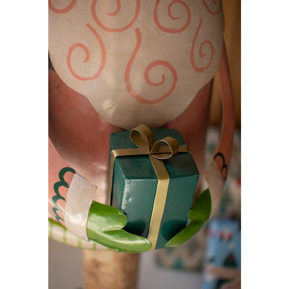Painted Metal Santa On Wood Base. Picture 5
