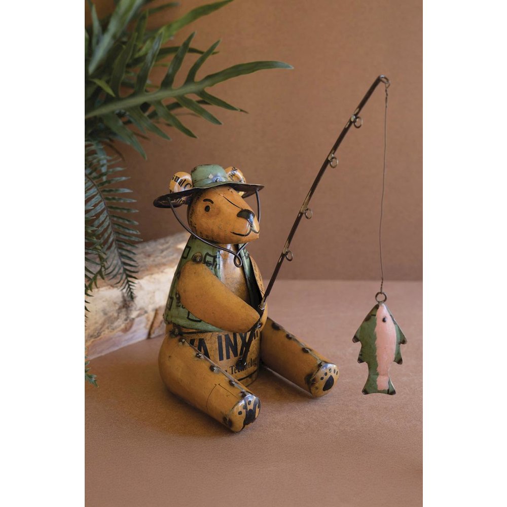 Recycled Iron Brown Bear Fishing. Picture 1