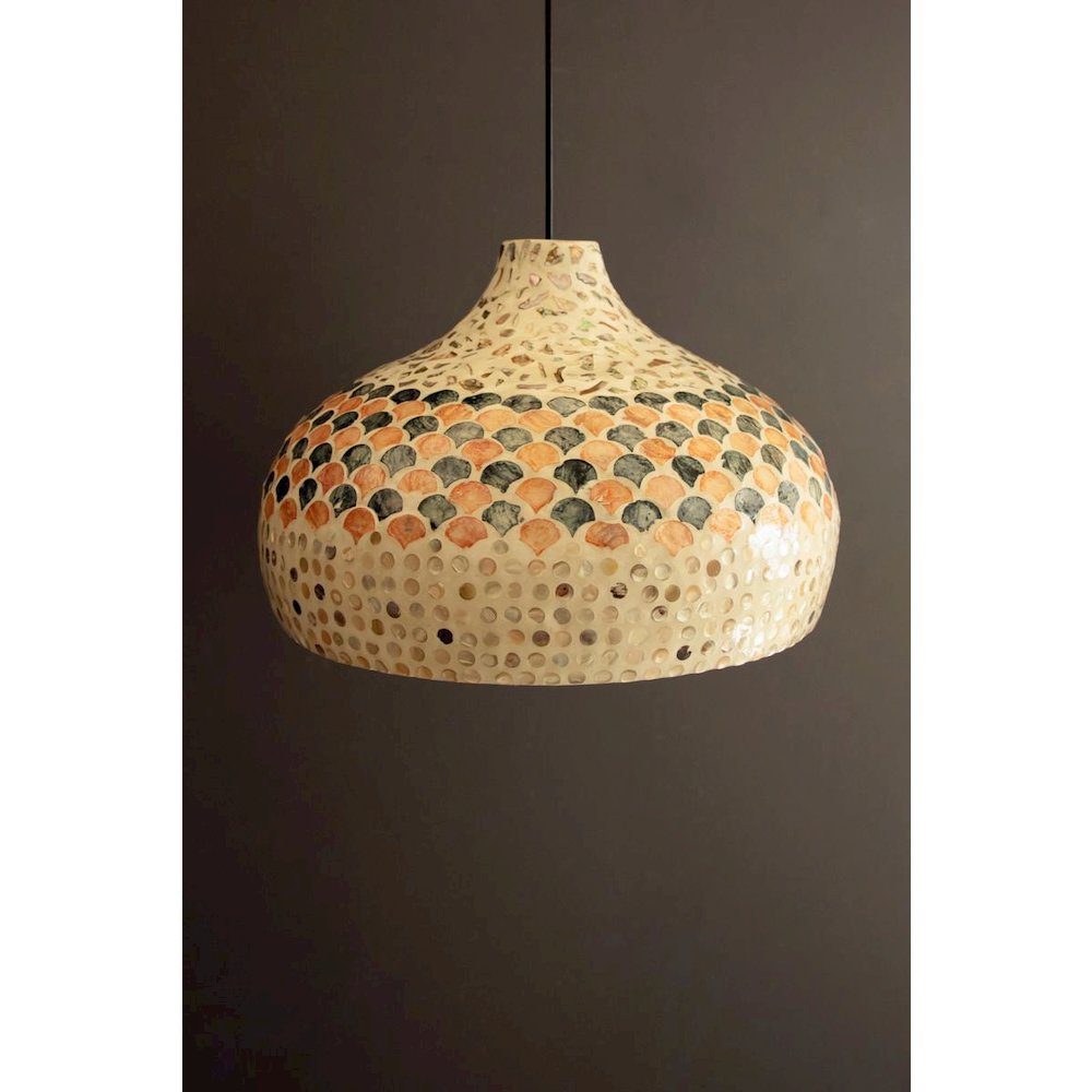 Spun Bamboo Pendant Light with Capiz Shell Detail #3. Picture 1
