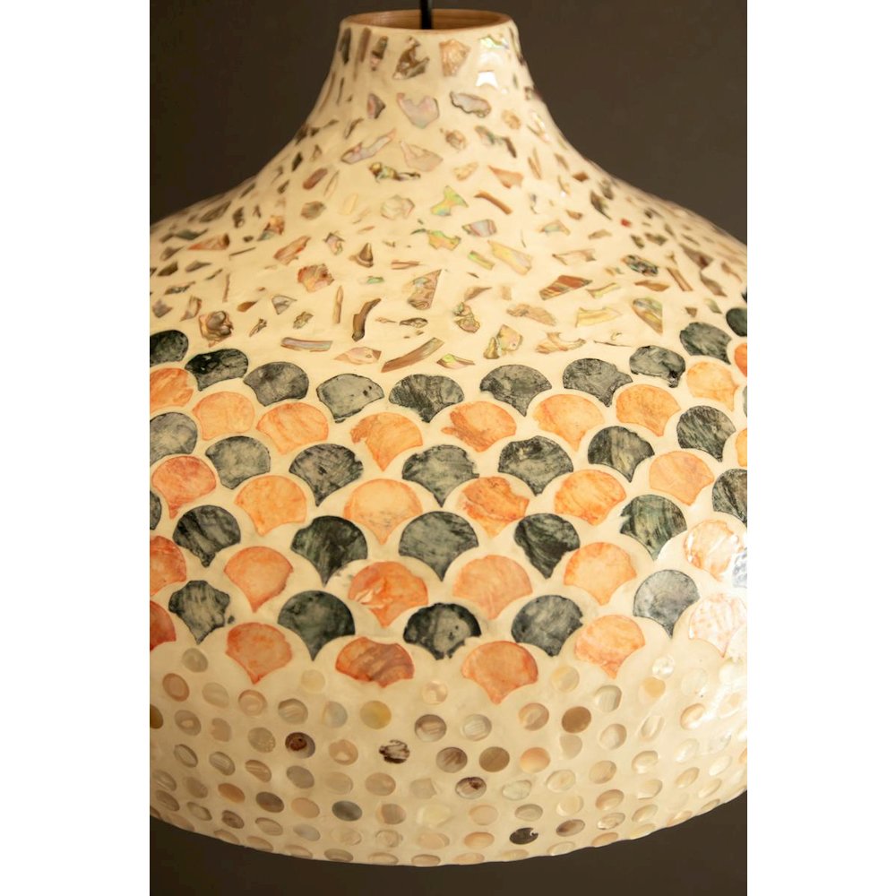 Spun Bamboo Pendant Light with Capiz Shell Detail #3. Picture 3