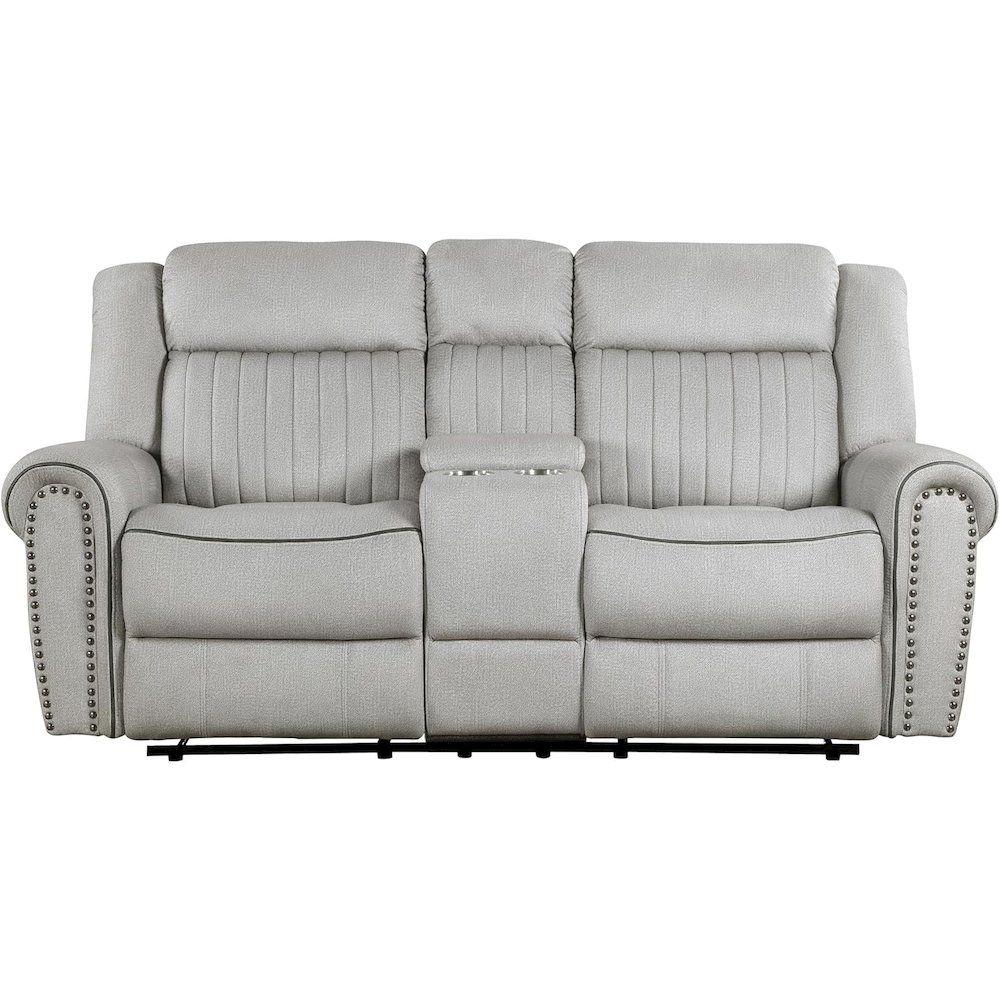 Lexicon Brennen Microfiber Double Reclining Love Seat in Mist. Picture 6