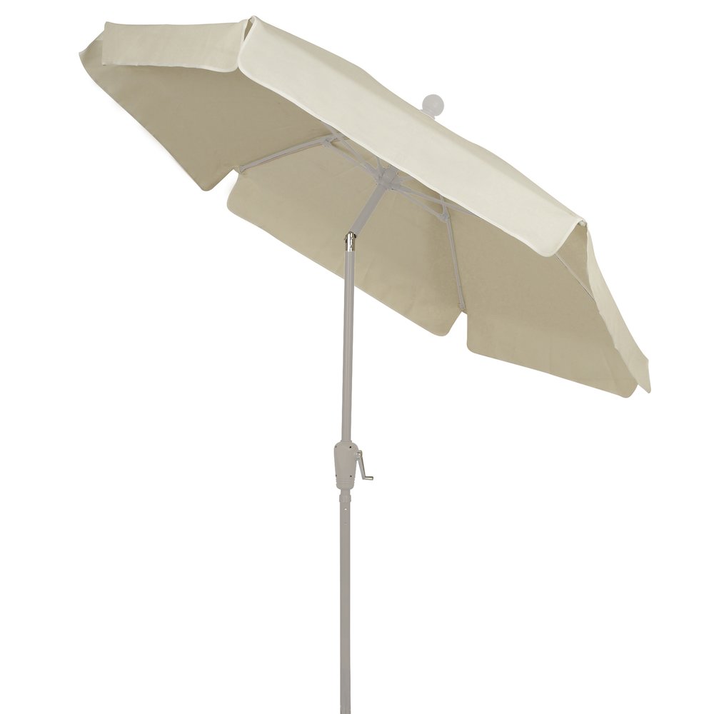 7.5' Hex Garden Tilt Umbrella 6 Rib Crank In Natural Vinyl Coated Weave. Picture 1