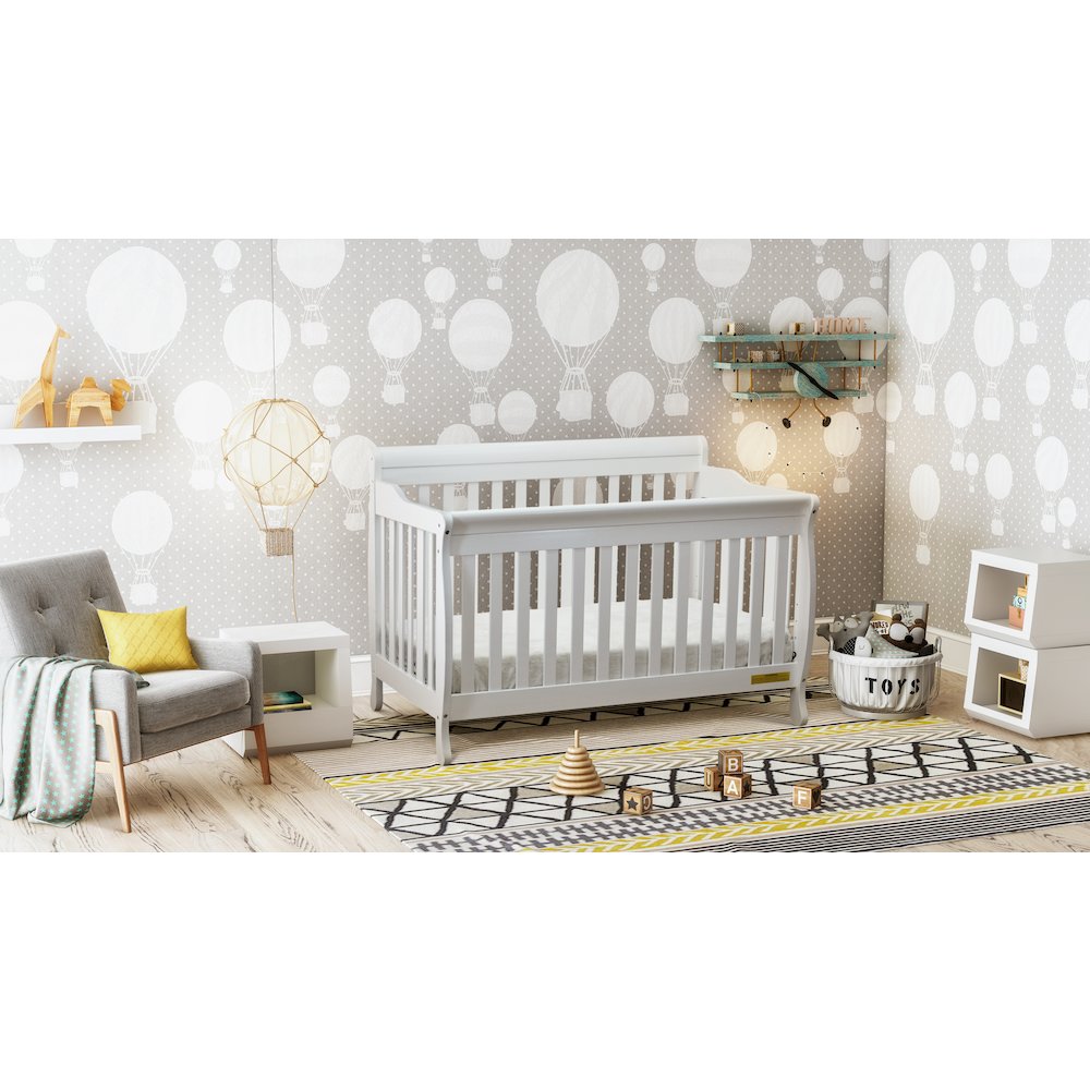 Alice 4-in-1 Convertible Crib with Toddler Guardrail White. Picture 6