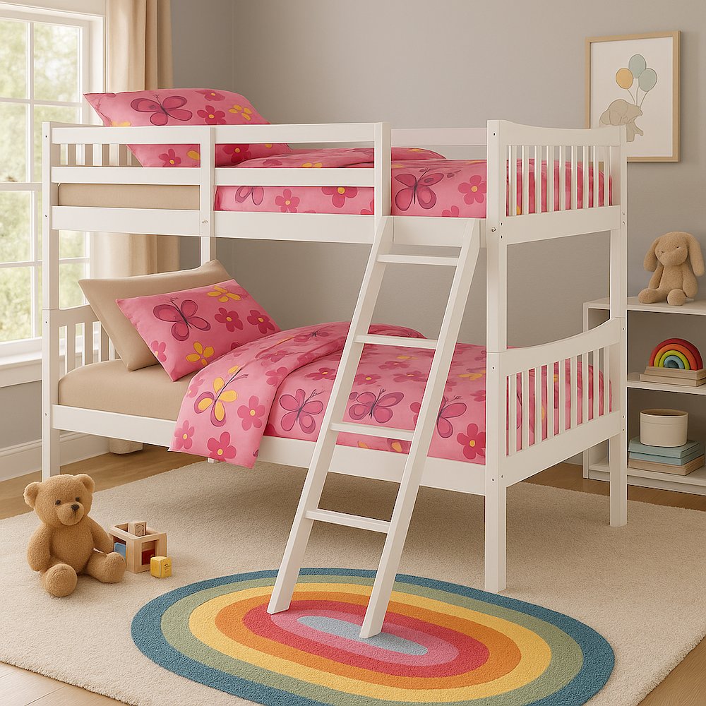 FR Twin Over Twin Bunk Bed White. Picture 2