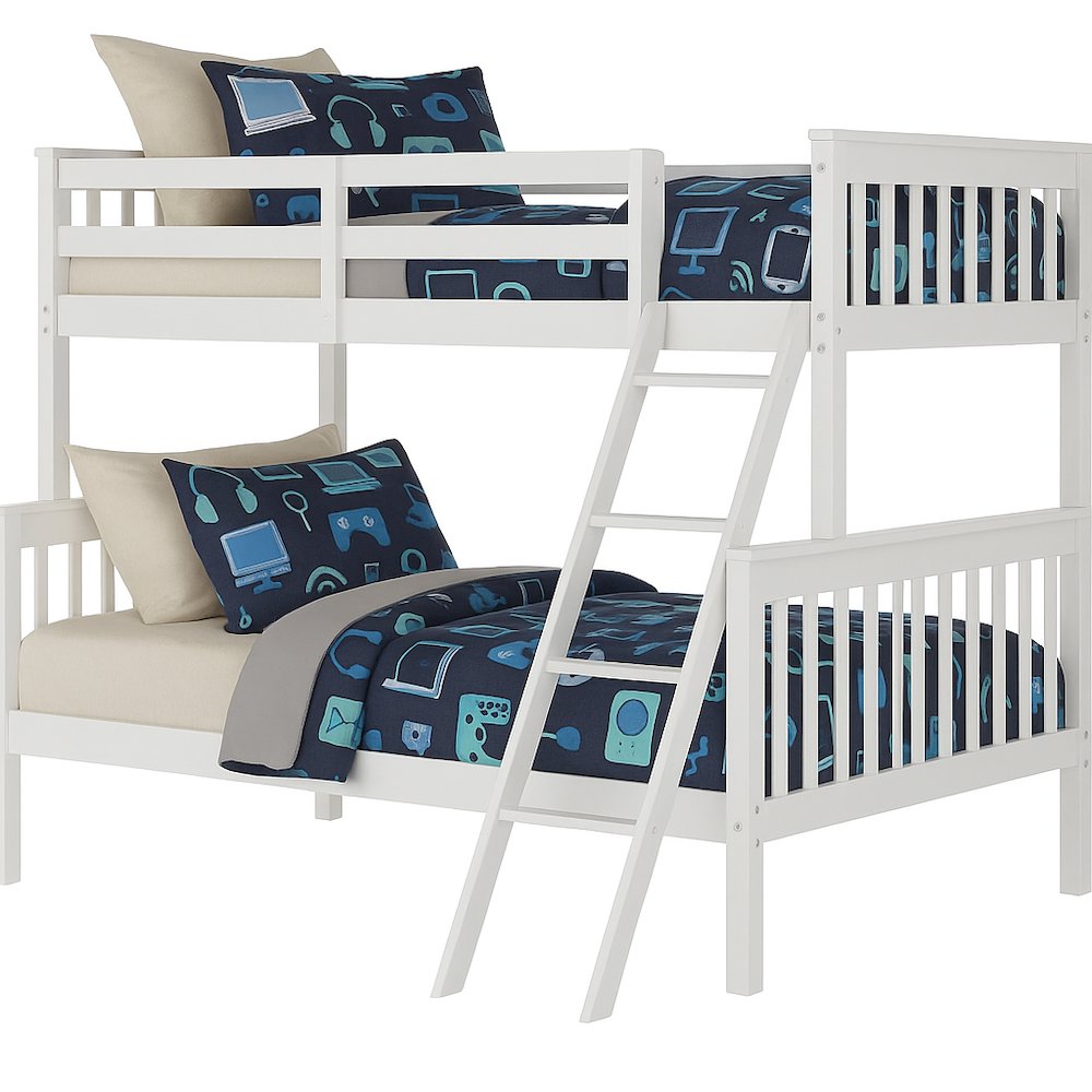 BR Twin Over Full Bunk Bed White. Picture 1