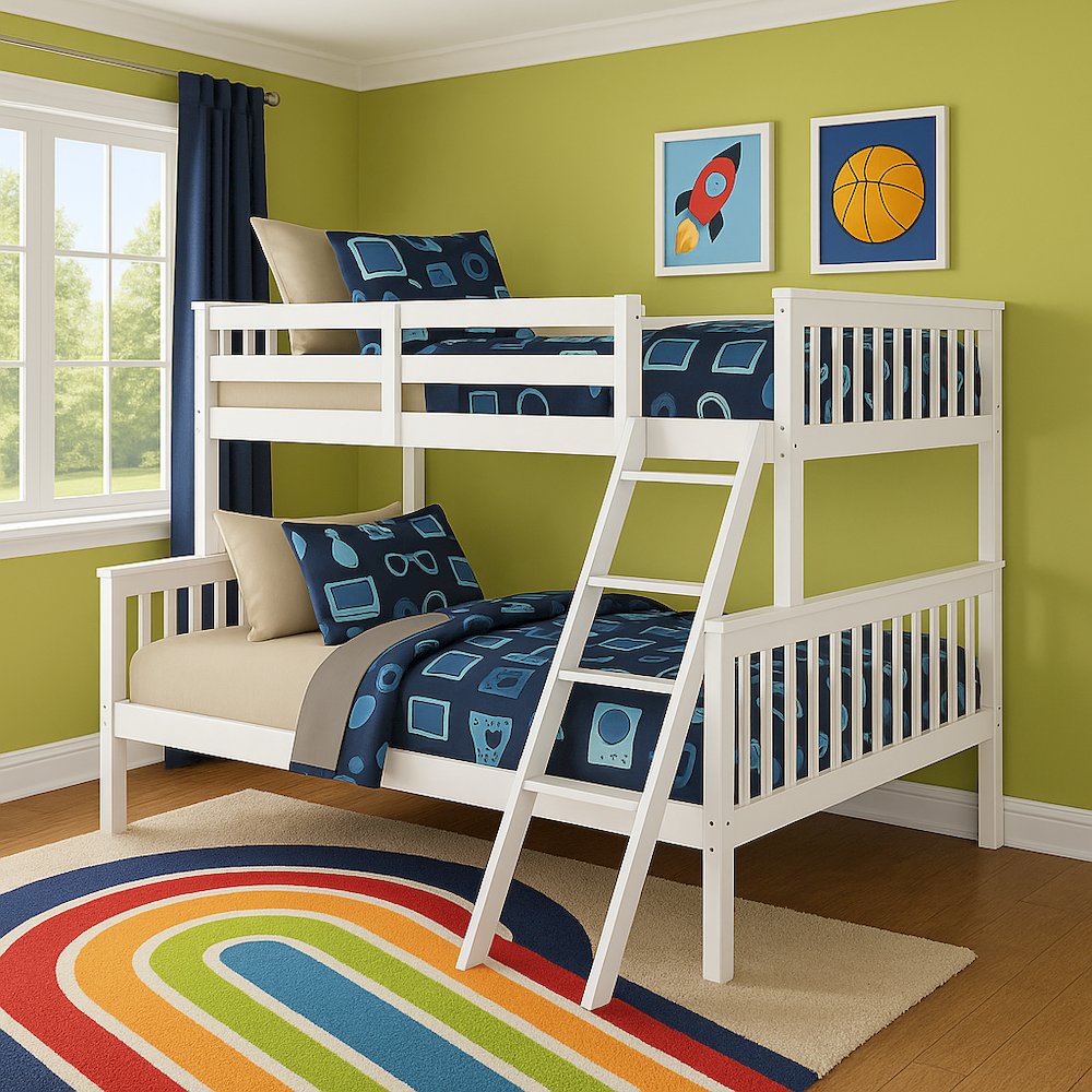 BR Twin Over Full Bunk Bed White. Picture 3