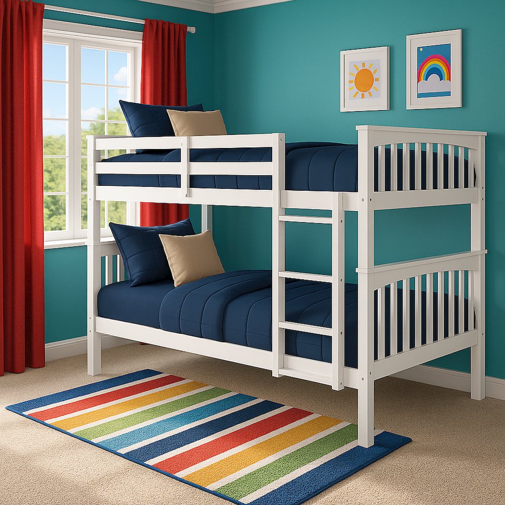 BR Twin Over Twin Bunk Bed White. Picture 3