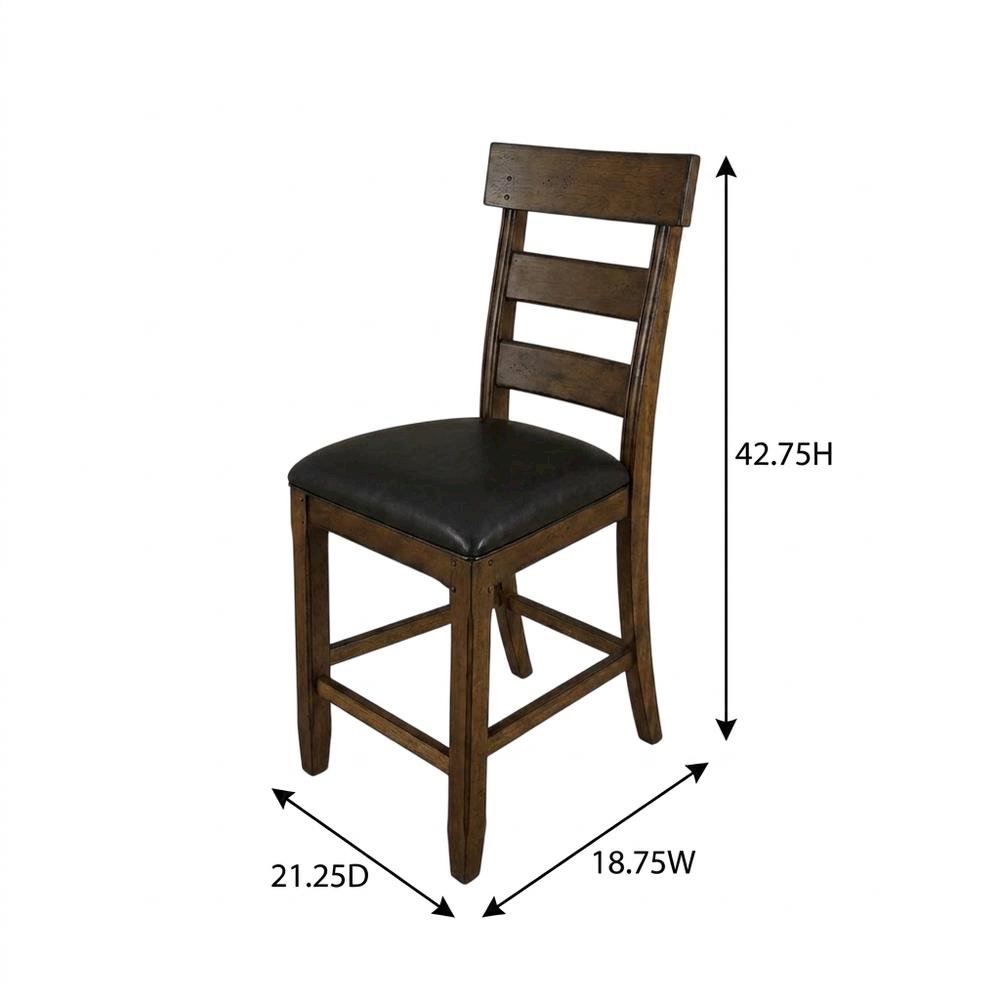 Distressed Mango Counter Stool with Upholstered Faux Leather Seat, Warm Pecan. Picture 6