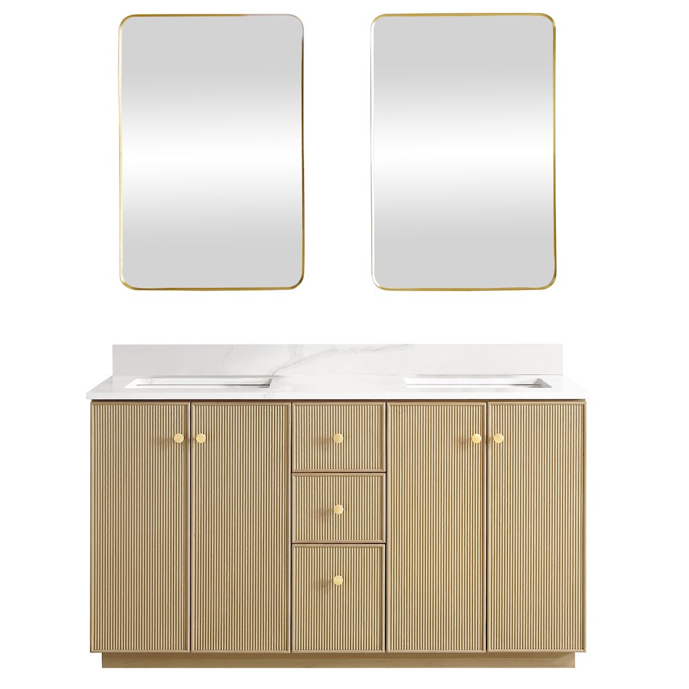 Oza 60M" Free-standing Double Bath Vanity in Aged Natural Oak. Picture 2