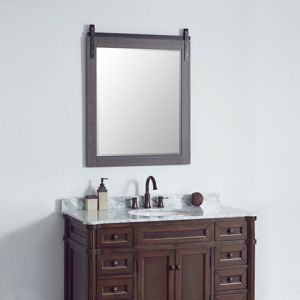 Cortes 32" Rectangular Bathroom Vanity Barndoor Wall Mount Mirror in Oak. Picture 4