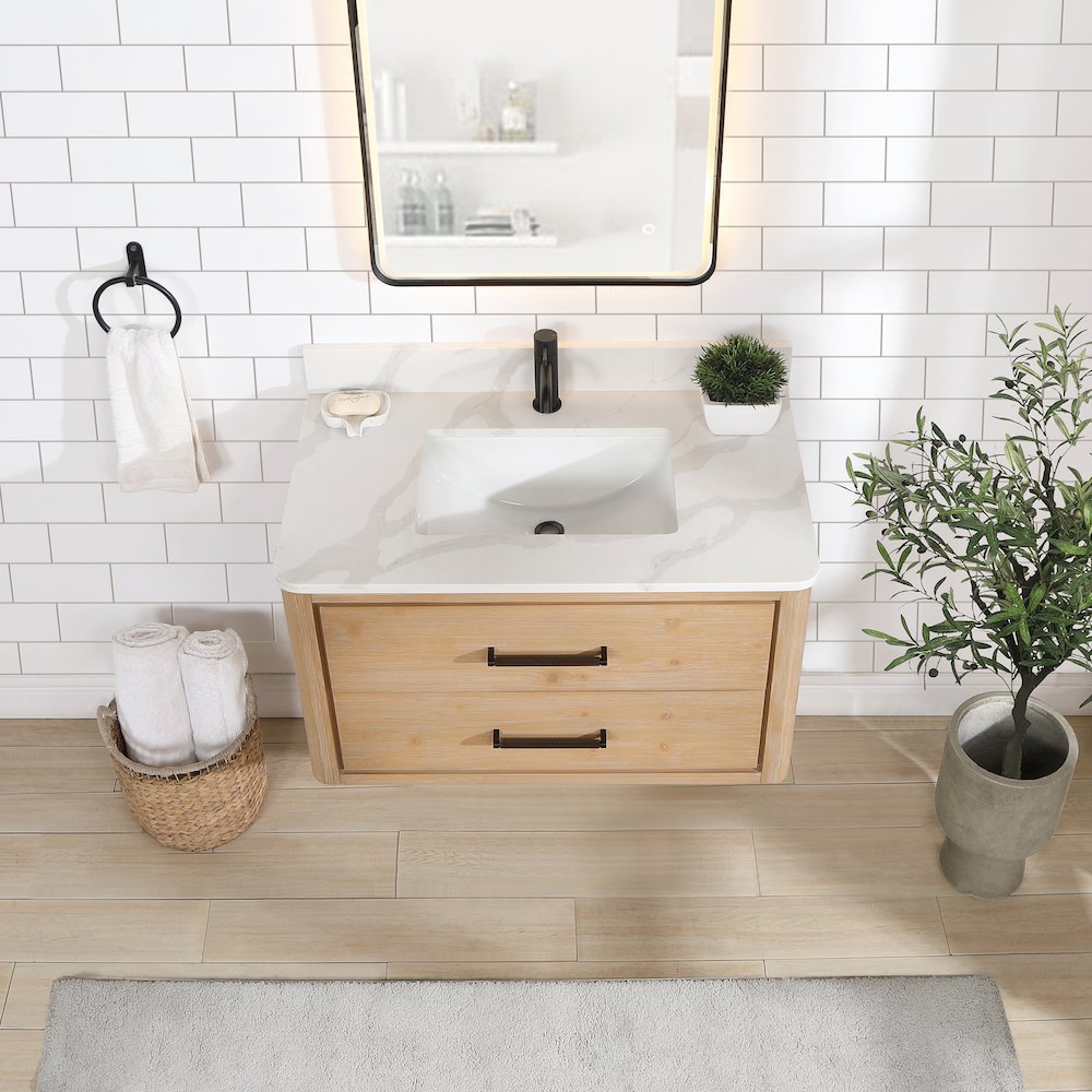 Cristo 36" Floating Single Bath Vanity in Fir Wood Brown. Picture 6