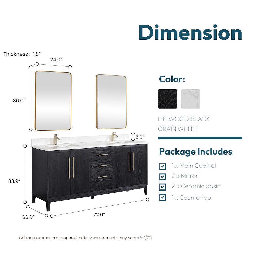 Gara 72" Free-standing Double Bath Vanity in Fir Wood Black. Picture 20