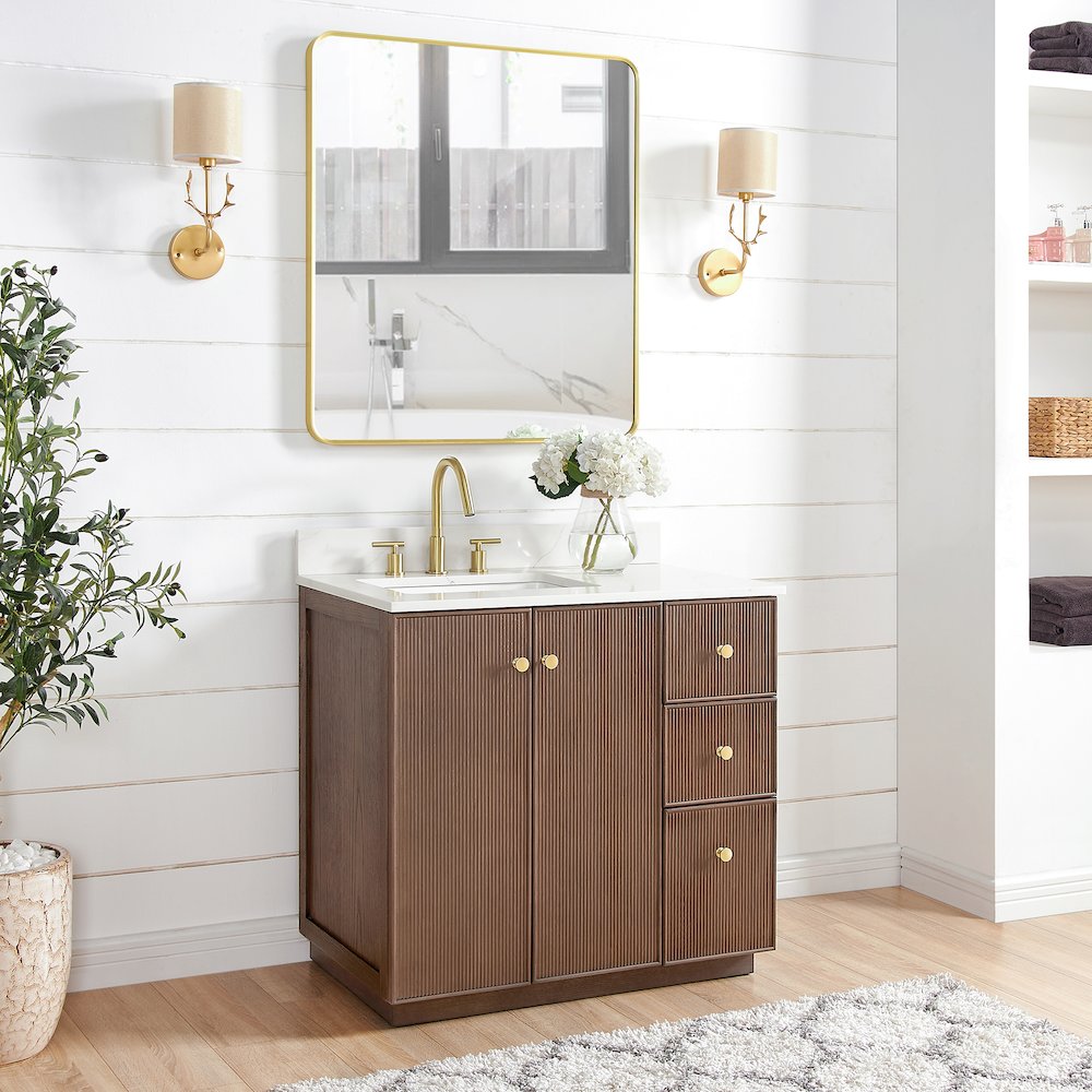 Oza 36" Free-standing Single Bath Vanity in Aged Dark Brown Oak. Picture 3