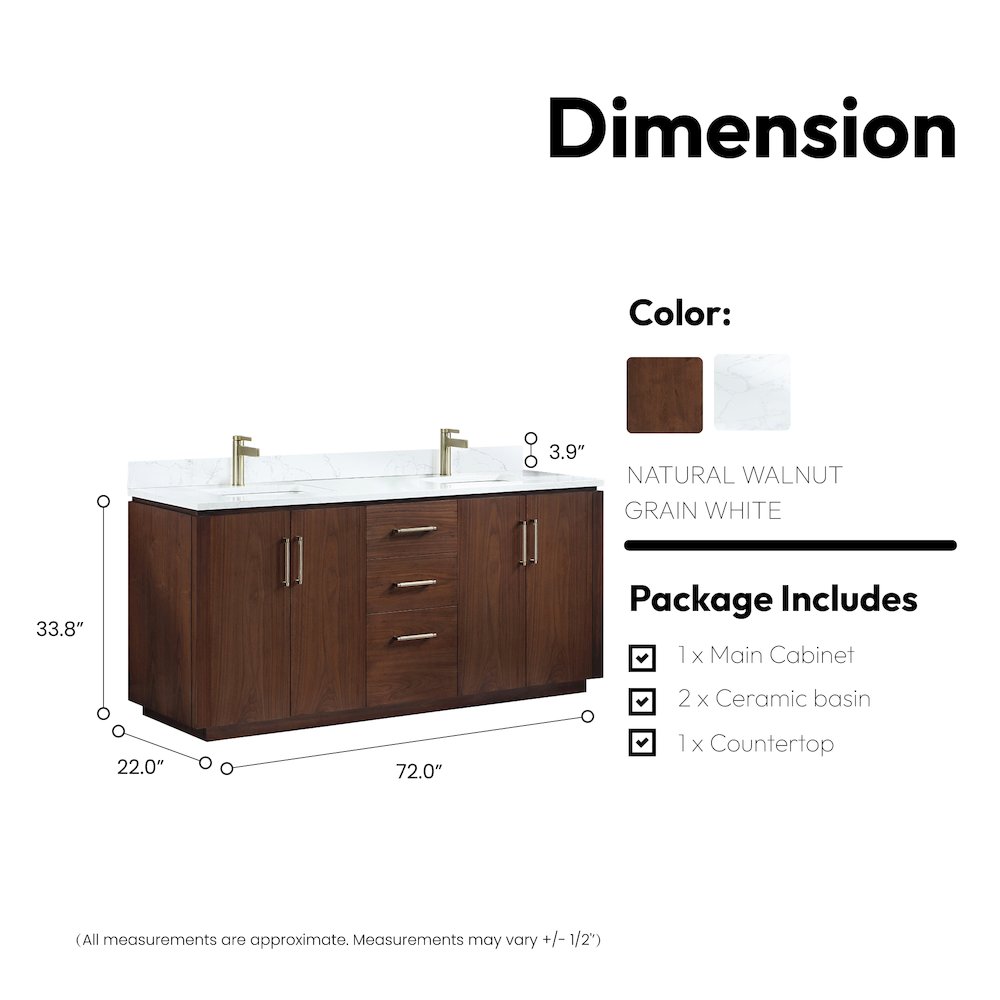 San 72" Free-standing Double Bath Vanity in Natural Walnut. Picture 17