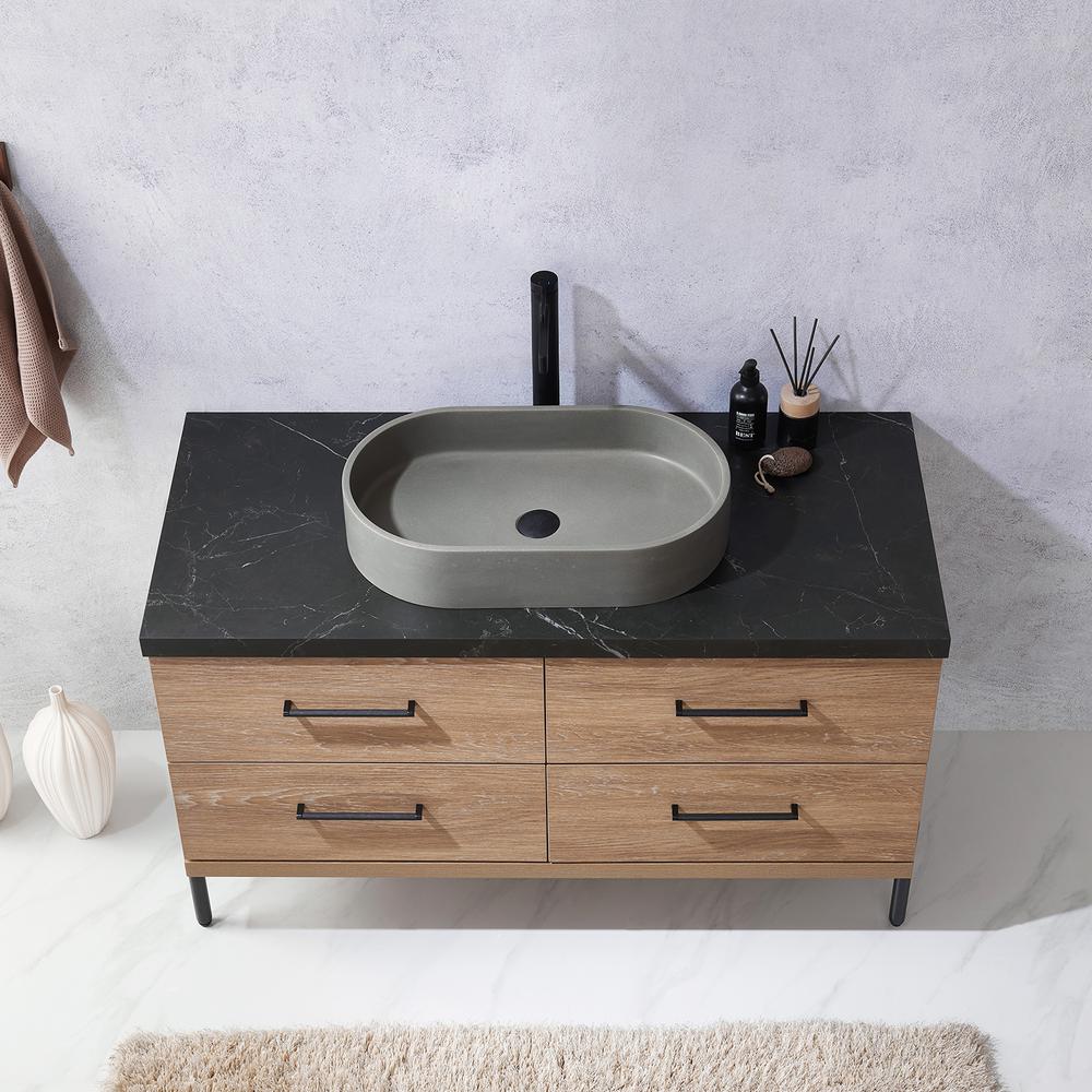 Single Sink Bath Vanity with Black Sintered Stone Top with Concrete Sink. Picture 10