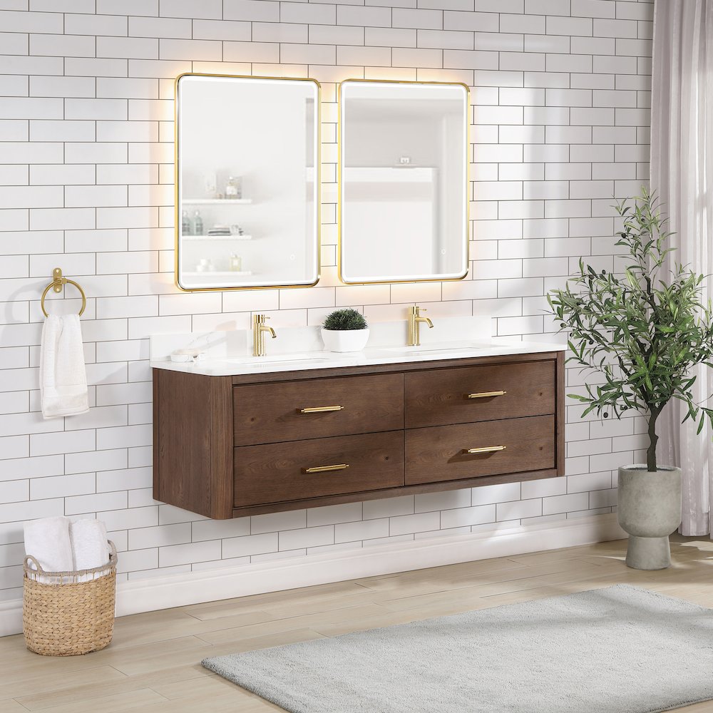 Cristo 60M" Floating Double Bath Vanity in Aged Dark Brown Oak. Picture 5
