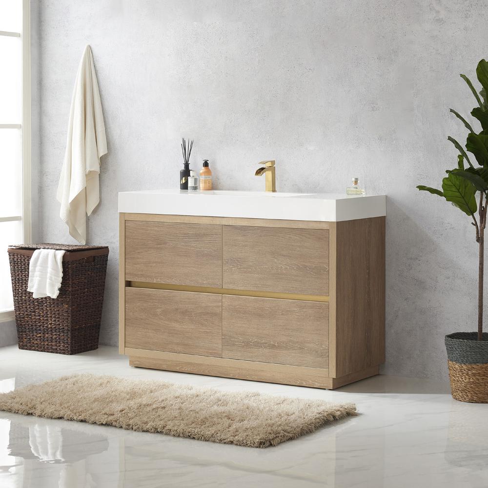 Single Sink Bath Vanity with White Composite Integral Square Sink Top. Picture 6