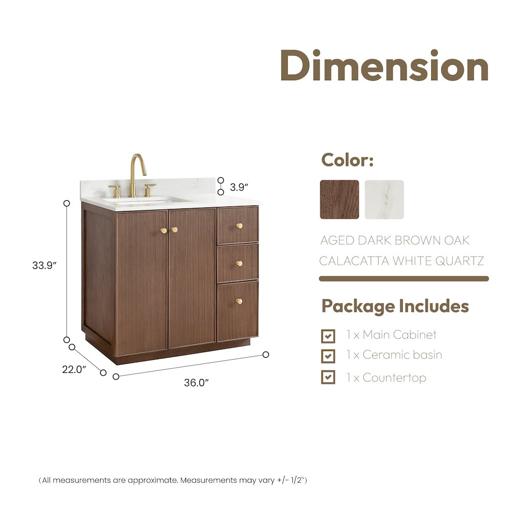 Oza 36" Free-standing Single Bath Vanity in Aged Dark Brown Oak. Picture 17