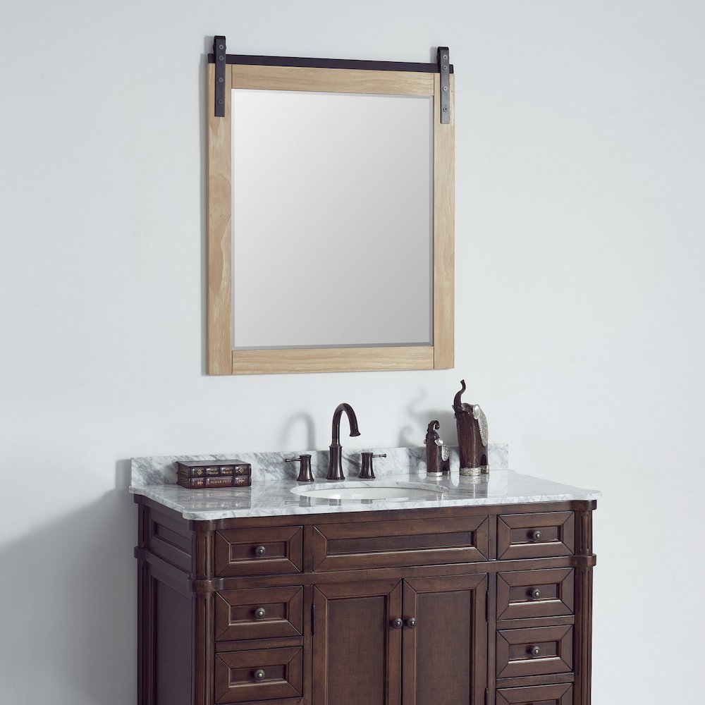 Cortes 32" Rectangular Bathroom Vanity Barndoor Wall Mount Mirror in Pine. Picture 3