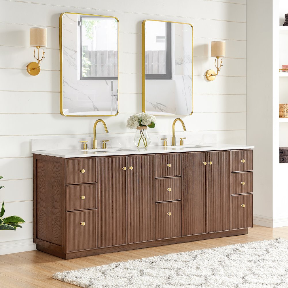 Oza 84" Free-standing Double Bath Vanity in Aged Dark Brown Oak. Picture 5
