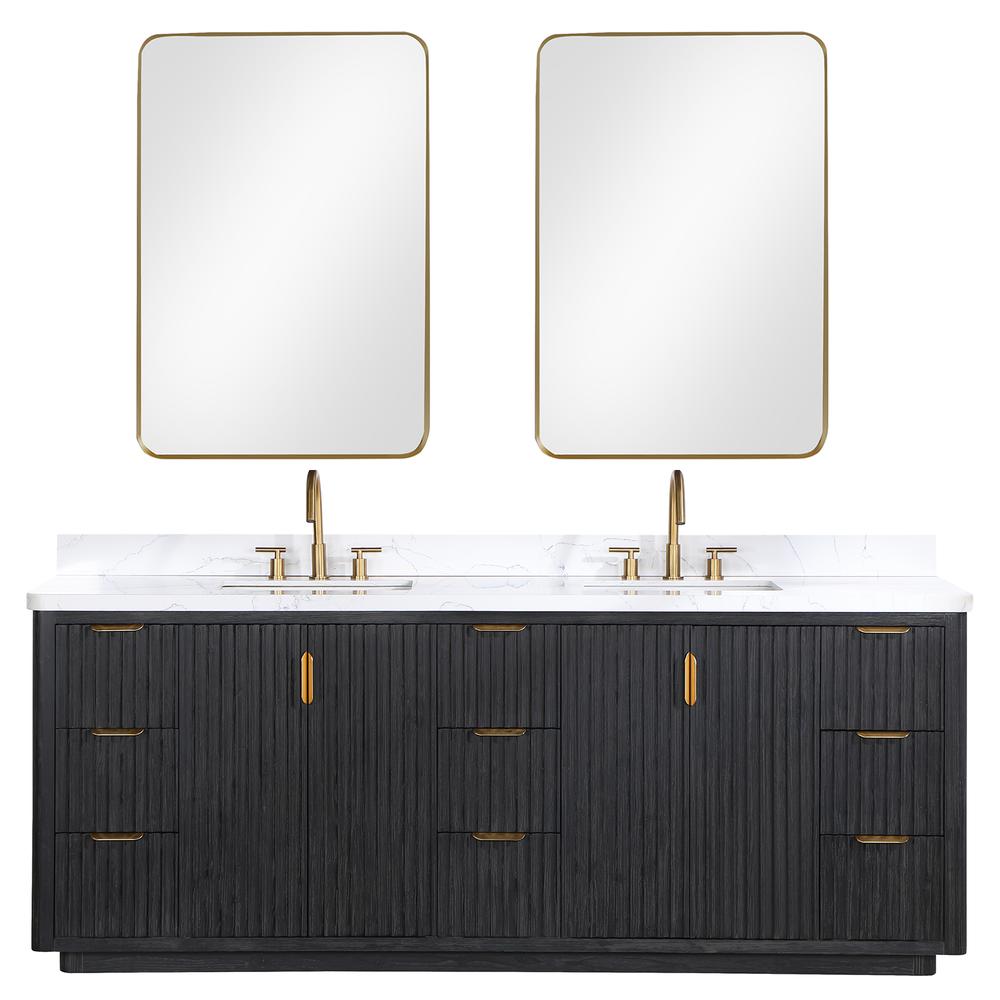 Free-standing Double Bathroom Vanity with Composite top and Mirror. Picture 2