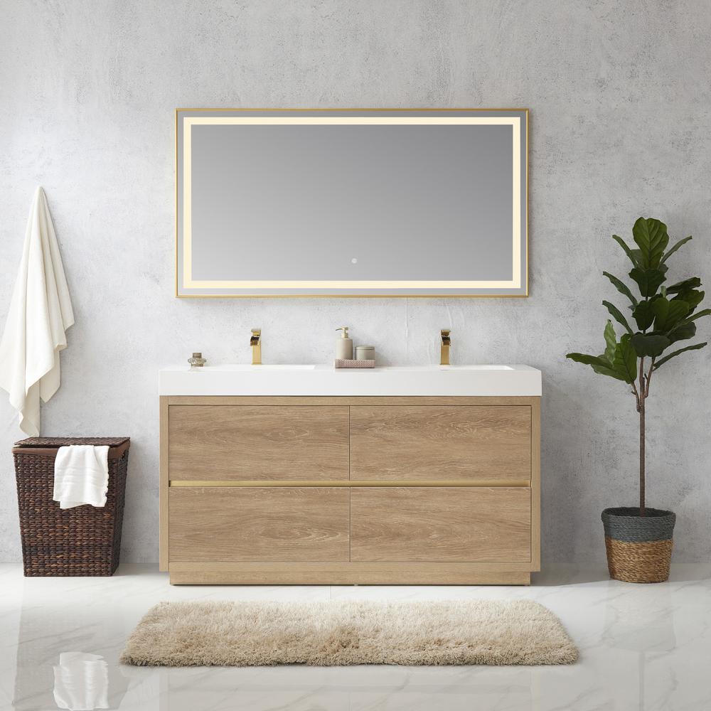 Double Sink Bath Vanity with Composite Integral Square Sink Top and Mirror. Picture 3