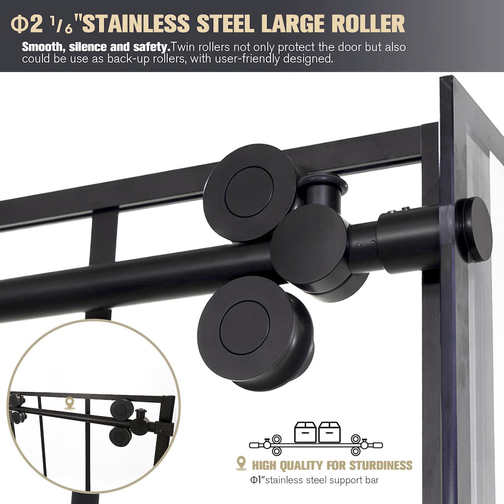 64" W x 78" H Rectangle Single Sliding Frameless Shower Enclosure in Matte Black. Picture 5
