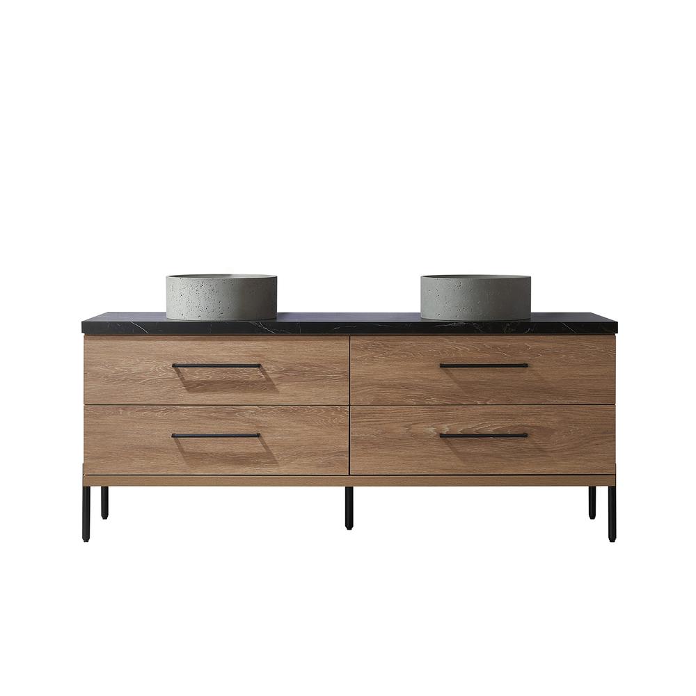 Double Sink Bath Vanity with Black Sintered Stone Top with Concrete Sink. Picture 2