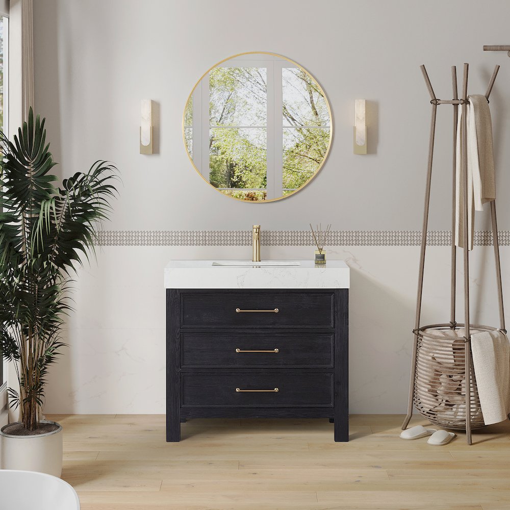 León 36in. Free-standing Single Bathroom Vanity in Fir Wood Black. Picture 3