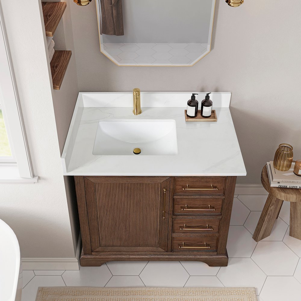 Tokyo 36" Freestanding Single Bath Vanity in Aged Dark Brown Oak. Picture 5