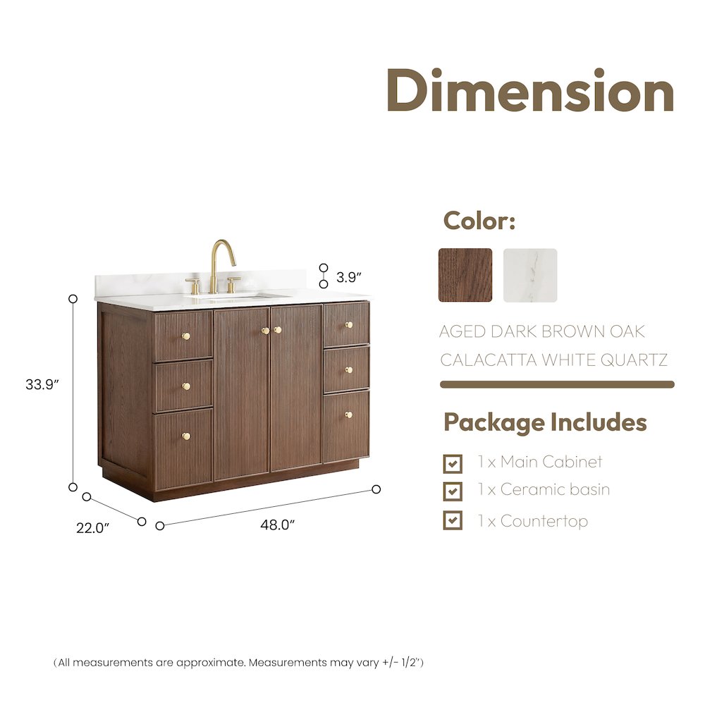 Oza 48" Free-standing Single Bath Vanity in Aged Dark Brown Oak. Picture 18