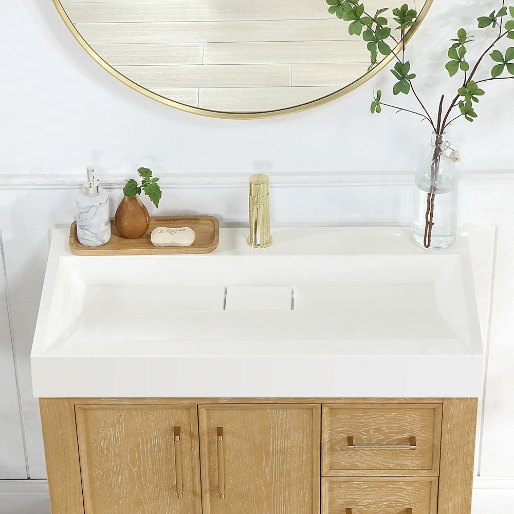 Rectangular White Finish Composite Granite Stone Console Bathroom Vanity Sink. Picture 2
