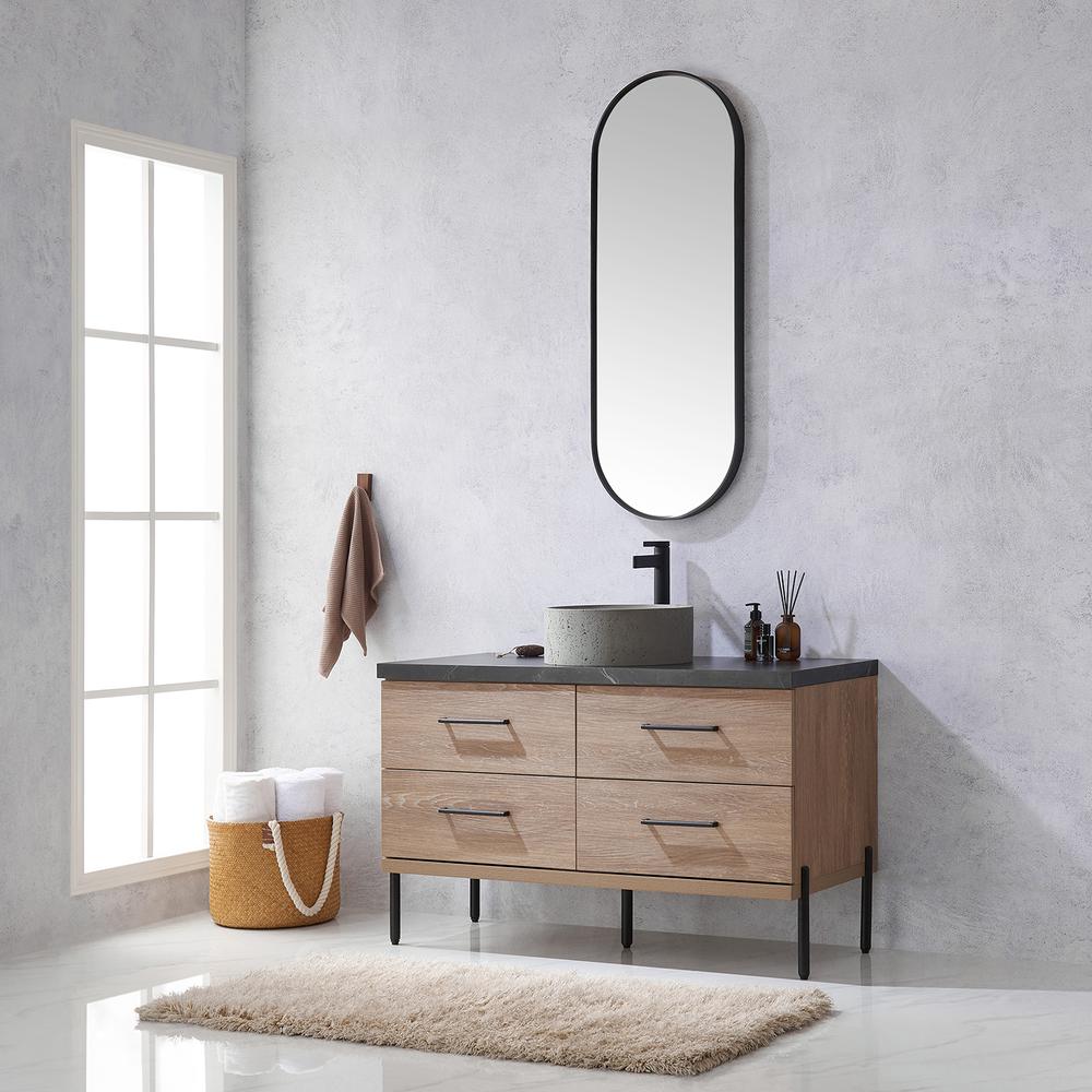 Single Sink Bath Vanity with Sintered Stone Top with Concrete Sink and Mirror. Picture 5