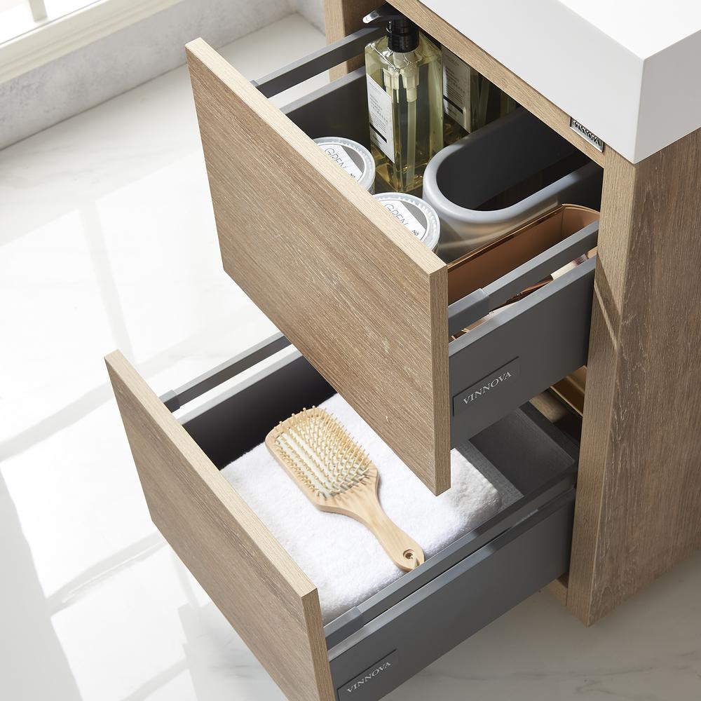Single Sink Bath Vanity with White Composite Integral Square Sink Top. Picture 9