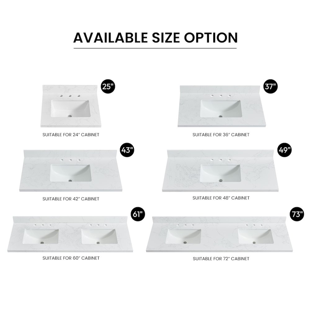 Composite Stone Vanity Top in Grain White with White Rectangular Double Sink. Picture 10