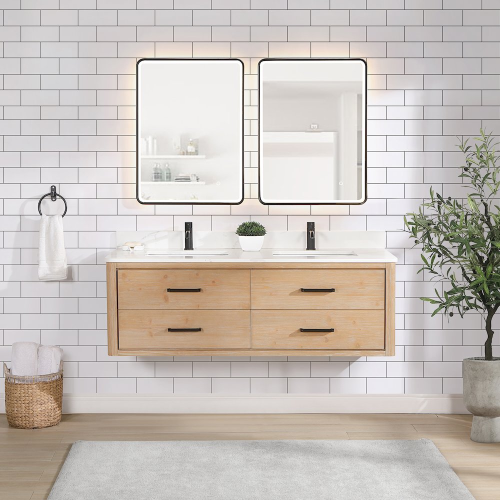 Cristo 60M" Floating Double Bath Vanity in Fir Wood Brown. Picture 4