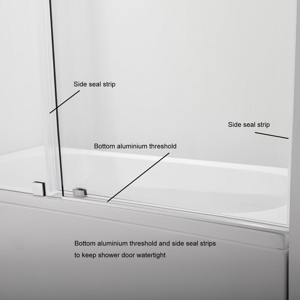 Villena 60" W x 58" H Single Sliding Frameless Tub Door in Brushed Gold. Picture 9
