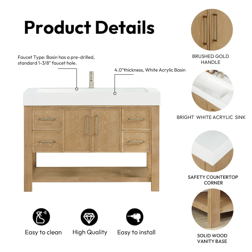 Vera 48" Free-standing Single Bath Vanity in Washed Ash Grey. Picture 18