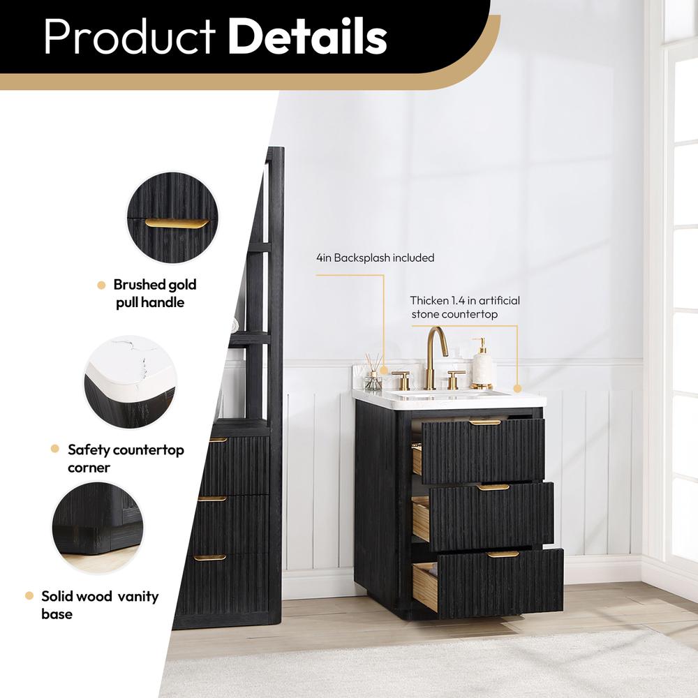 Free-standing Single Bathroom Vanity with Composite top in Lightning White. Picture 6