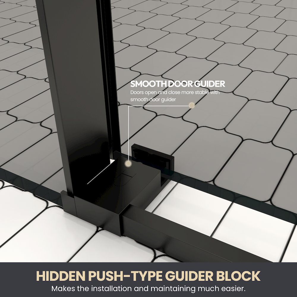 Echarri 64" W x 78" H Single Sliding Frameless Shower Door in Matte Black. Picture 8