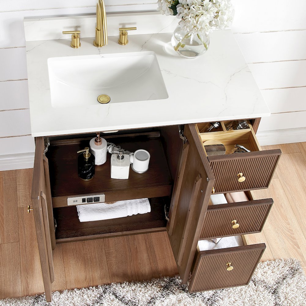 Oza 36" Free-standing Single Bath Vanity in Aged Dark Brown Oak. Picture 5